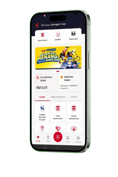 Selangkah application displayed on a phone
